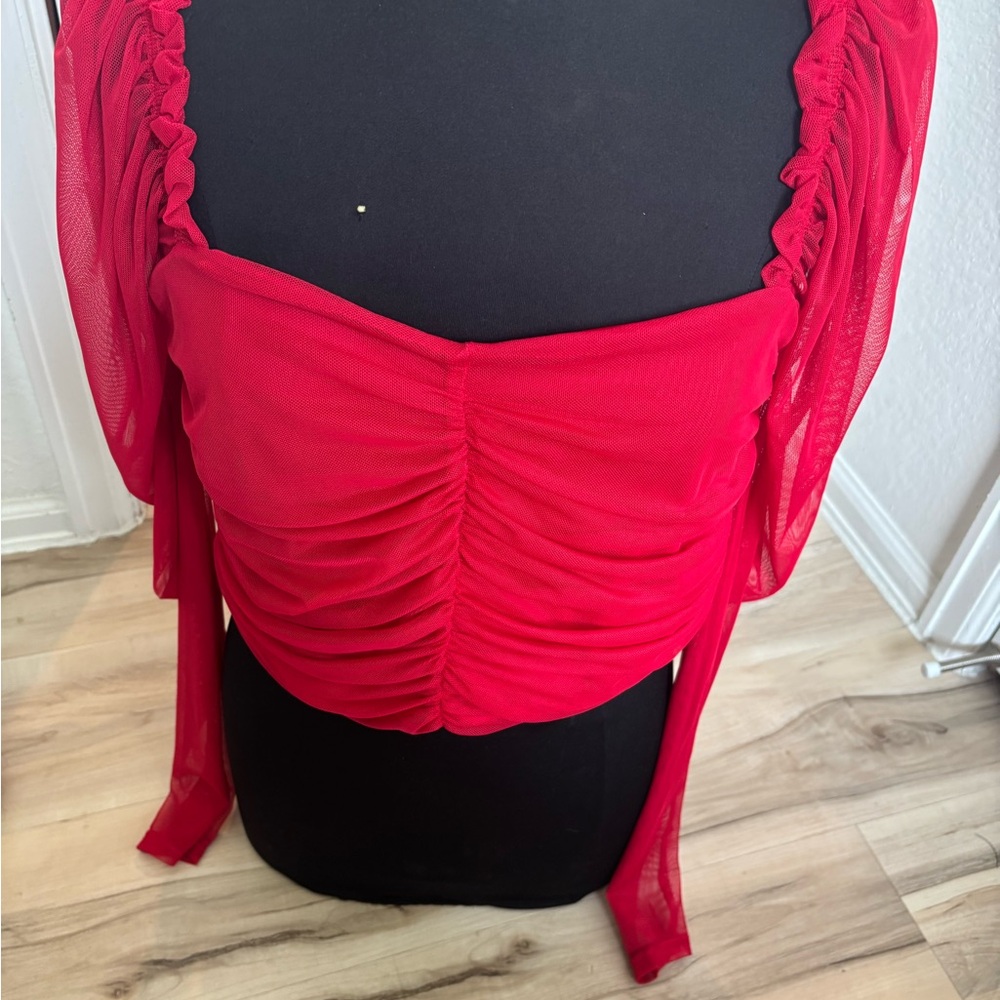 Elegant Red Ruched Women's Top